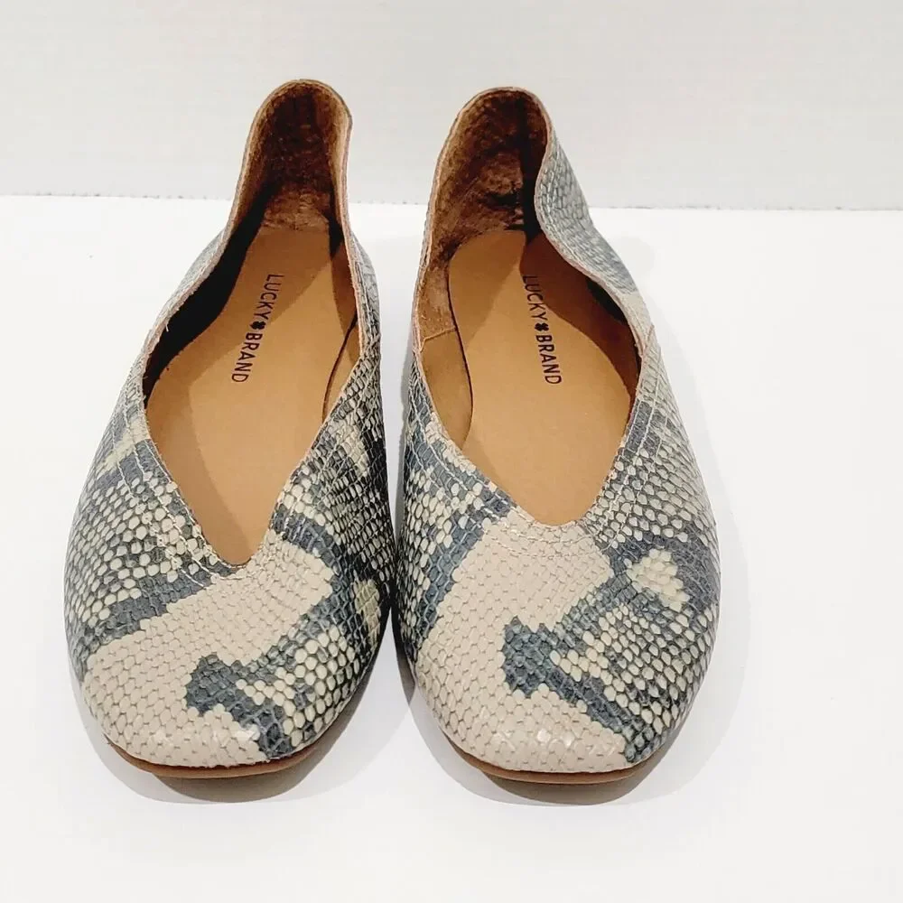 Lucky Brand Womens Sz 8.5 Shoes Alba Chinchilla Slither Snake Print Ballet Flats